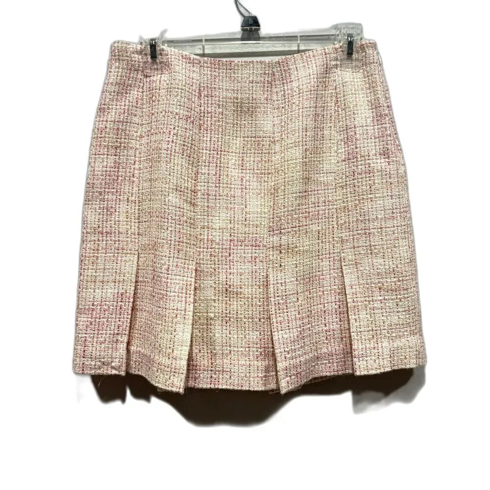 Vintage Skirt Pink & White Short Mini Pencil Tweed Pleated Preppy Women sz 4